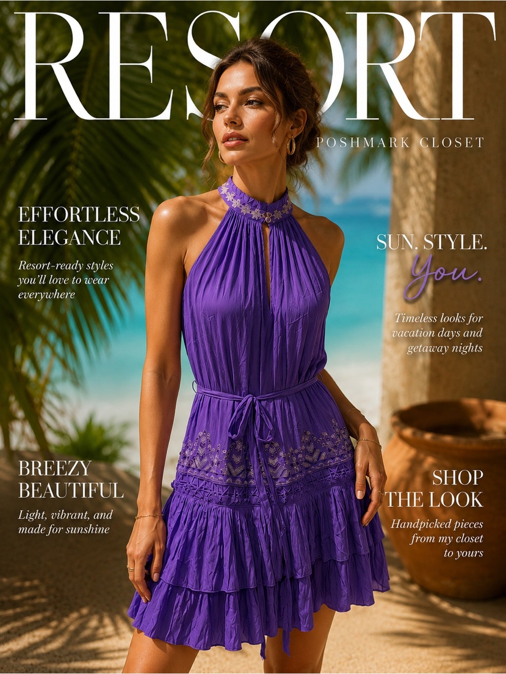 NWT Ramy Brook Size S Purple Angeline Resort Halter Mini Dress Coastal Beachside